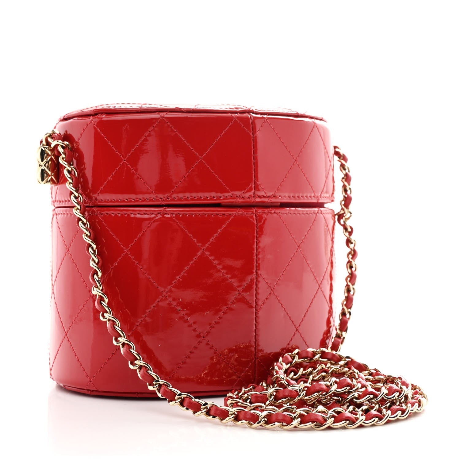 Chanel Patent Quilted Small Round Vanity With Chain Red
