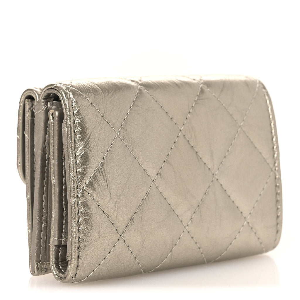 Metallic Aged Calfskin Quilted Reissue Compact Wallet Gold