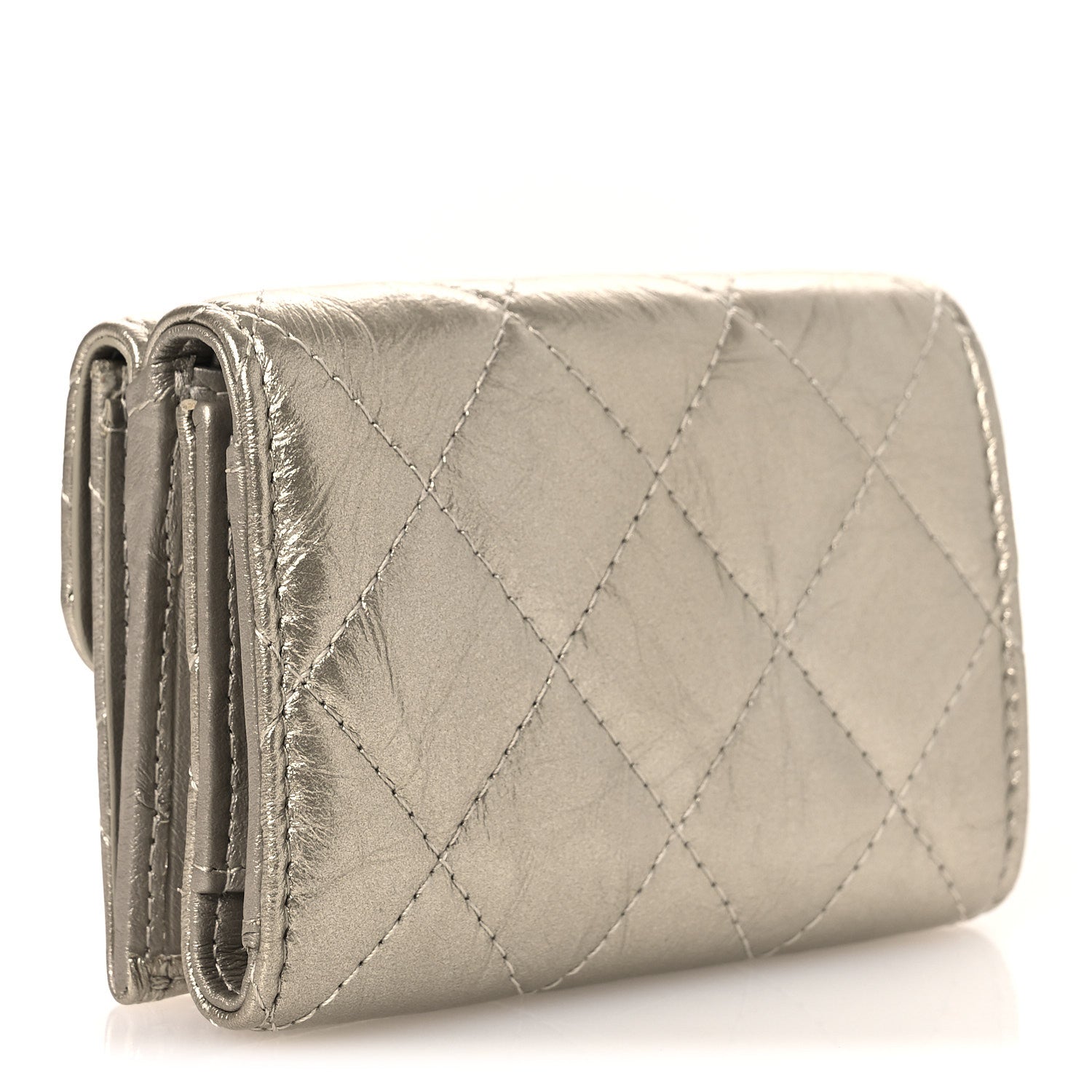Metallic Aged Calfskin Quilted Reissue Compact Wallet Gold