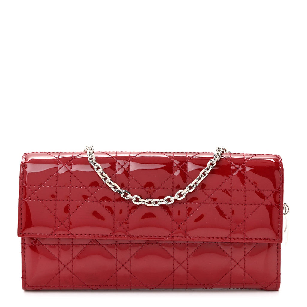 Christian Dior Patent Cannage Lady Dior Rendezvous Wallet On Chain Rouge Ceris