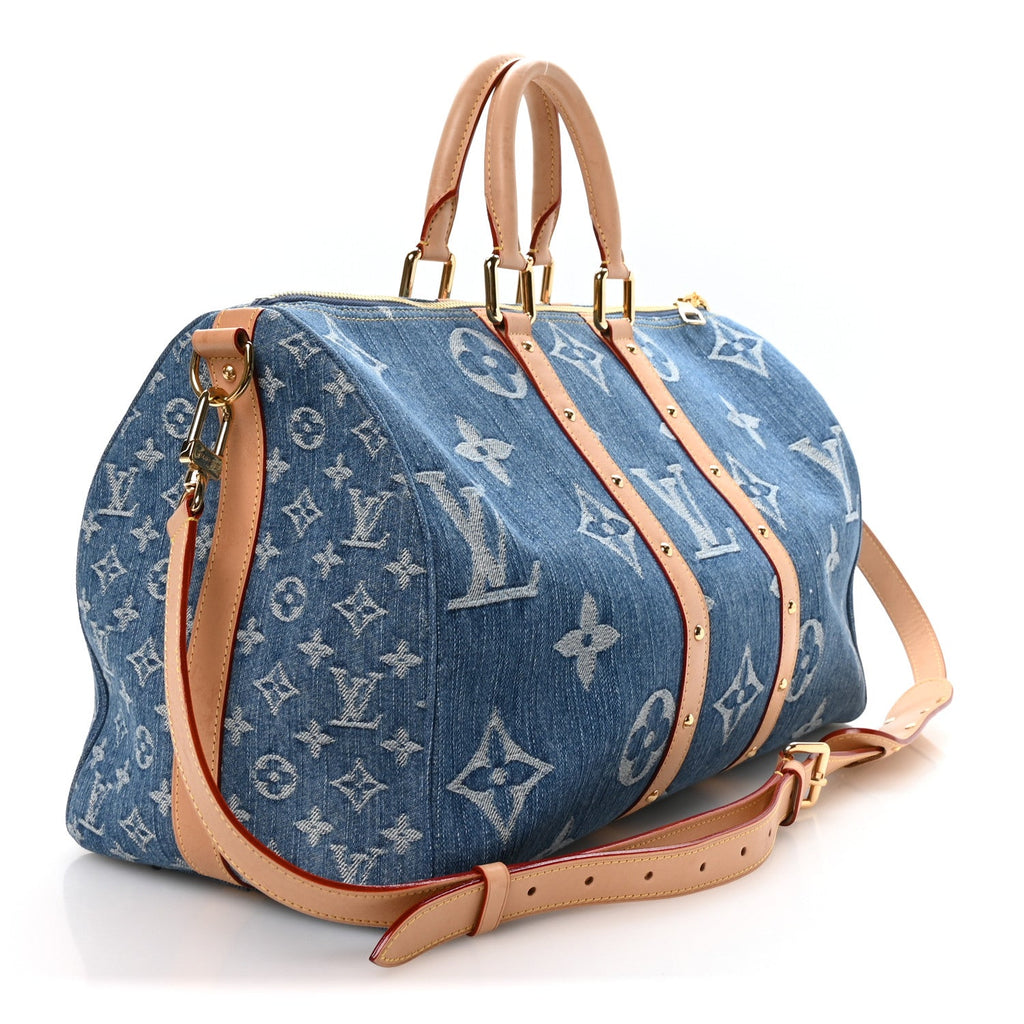 Louis Vuitton Denim Monogram New LV Remix Keepall Bandouliere 45 Blue