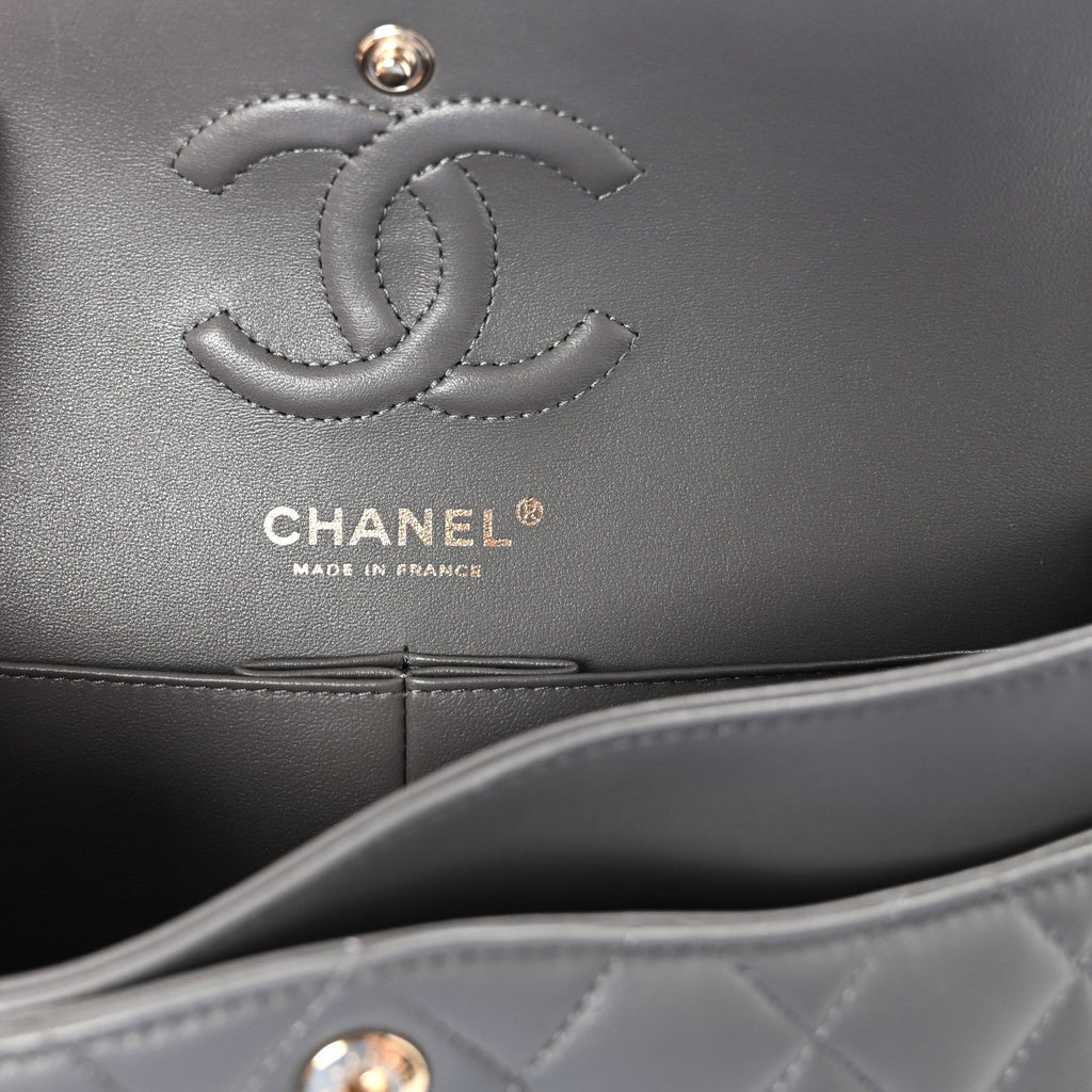 Chanel Lambskin Quilted Small Double Flap Grey