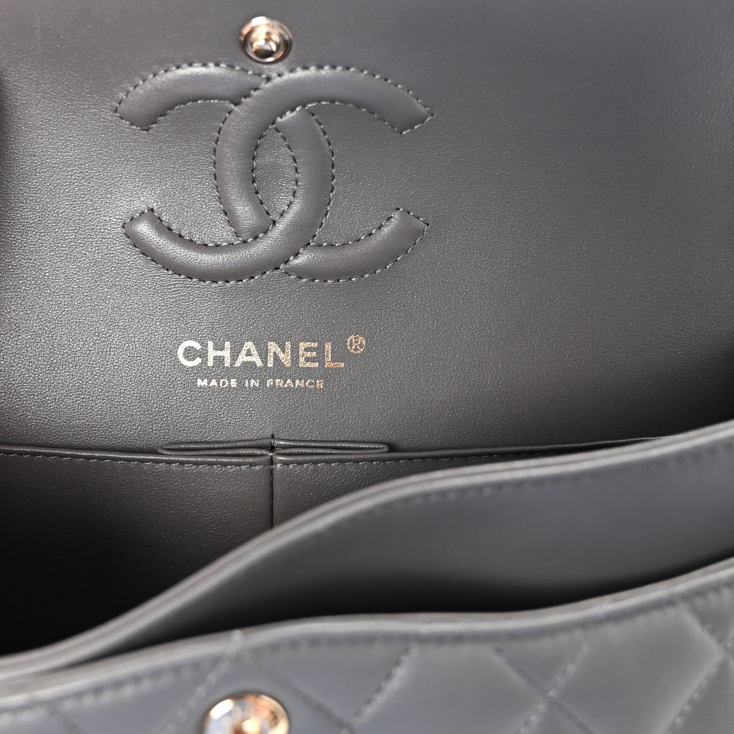 Chanel Lambskin Quilted Small Double Flap Grey