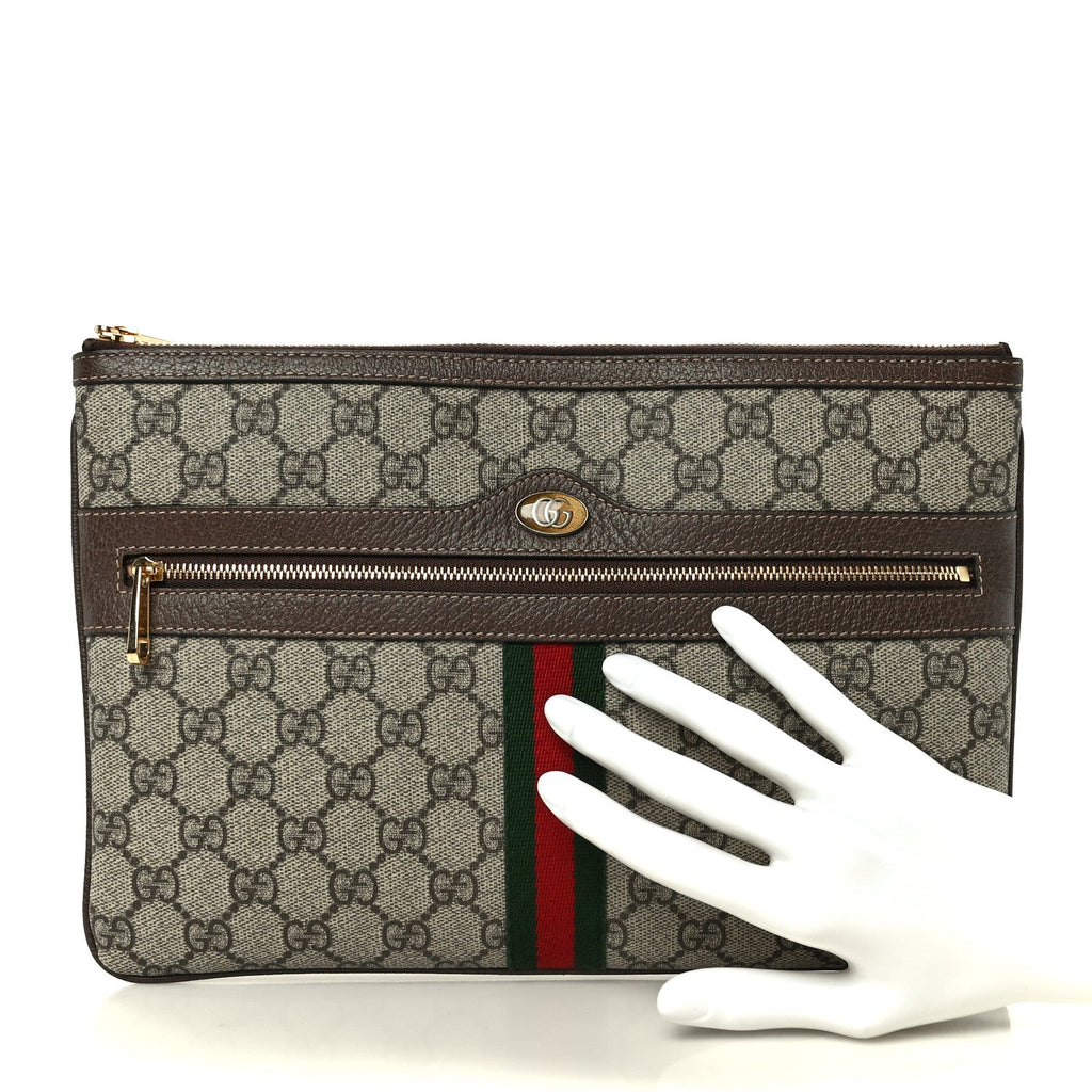 Gucci GG Supreme Monogram Large Ophidia Pouch Clutch Brown
