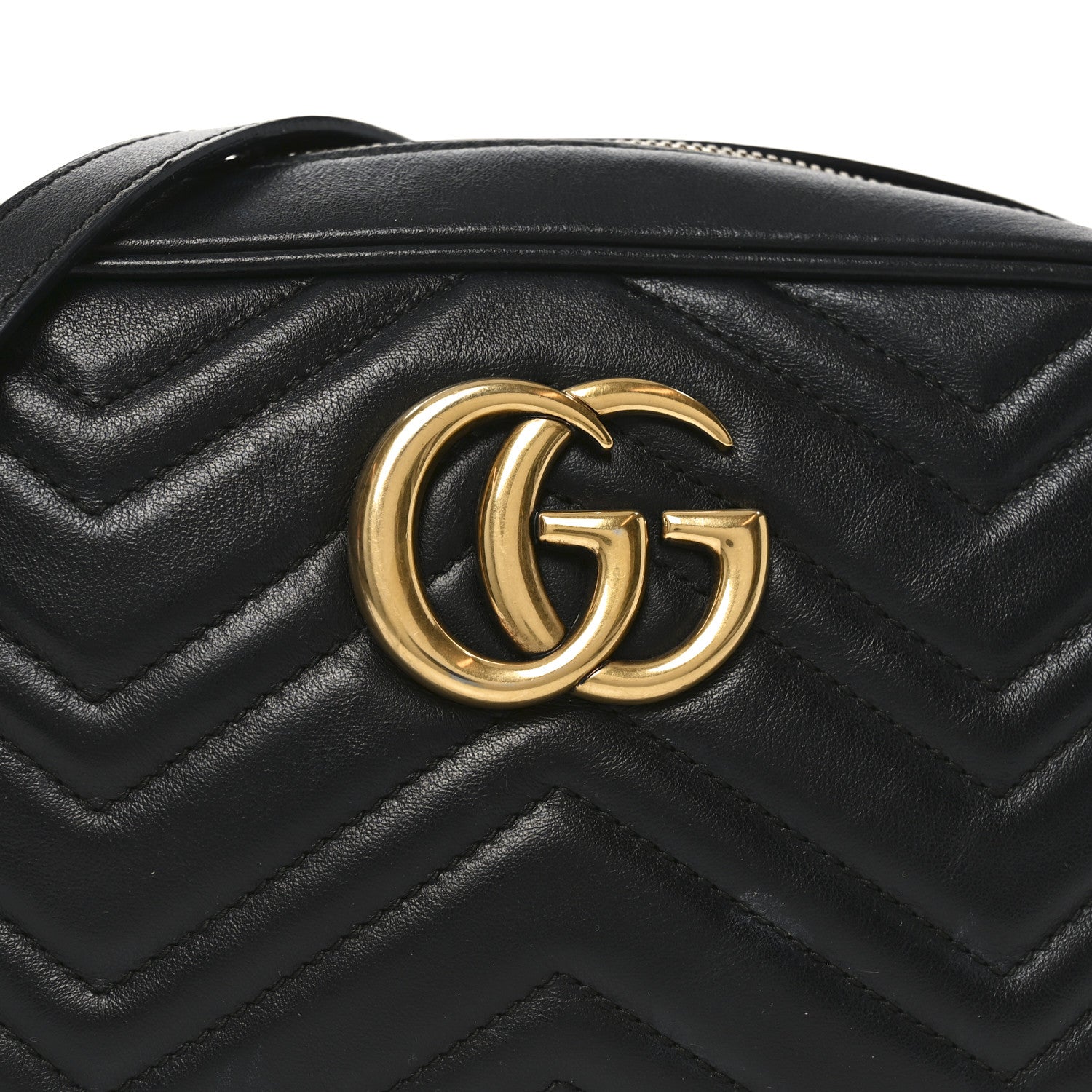 Gucci Calfskin Matelasse Small GG Marmont Chain Shoulder Bag Black