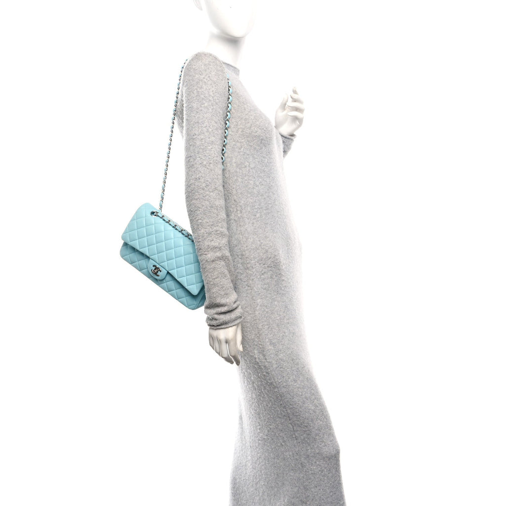 Chanel Lambskin Quilted Medium Double Flap Light Blue
