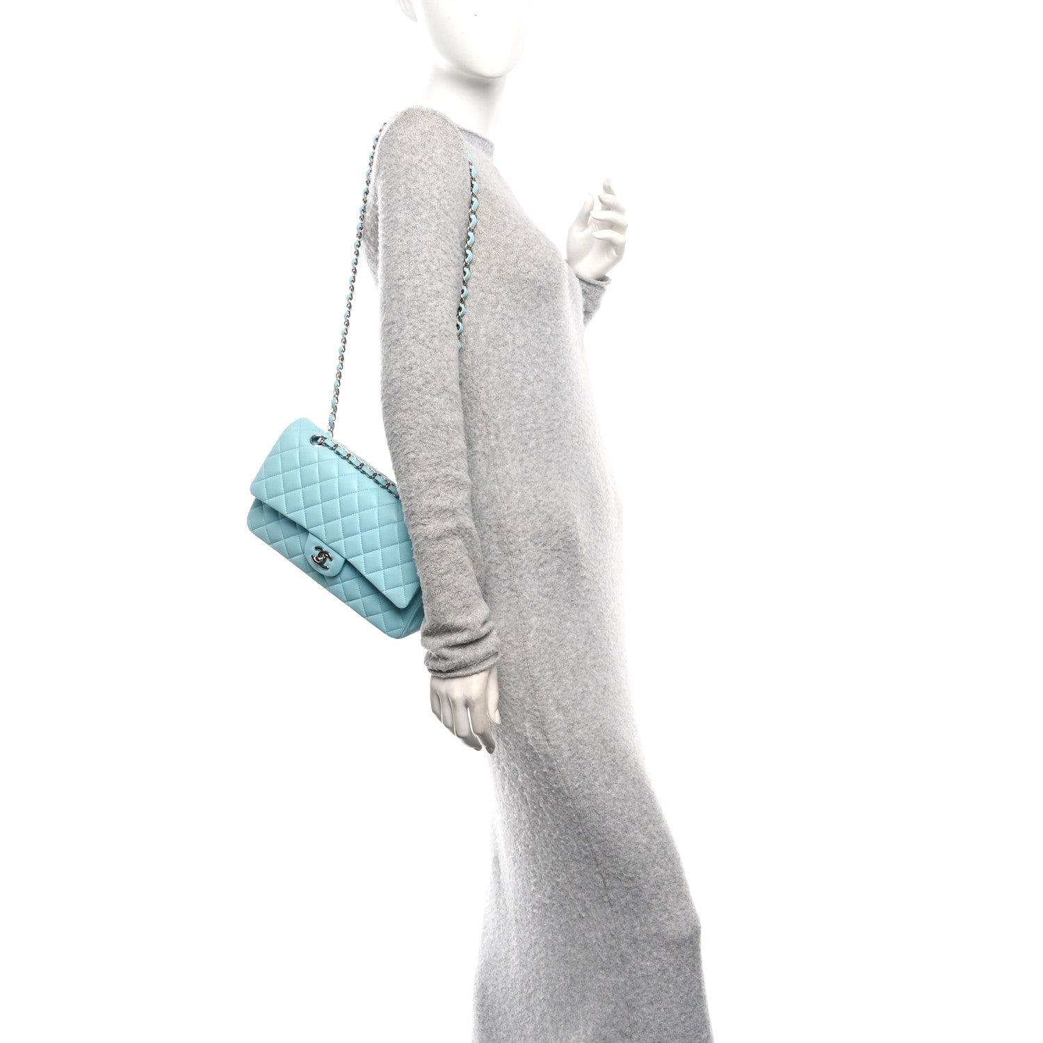 Chanel Lambskin Quilted Medium Double Flap Light Blue