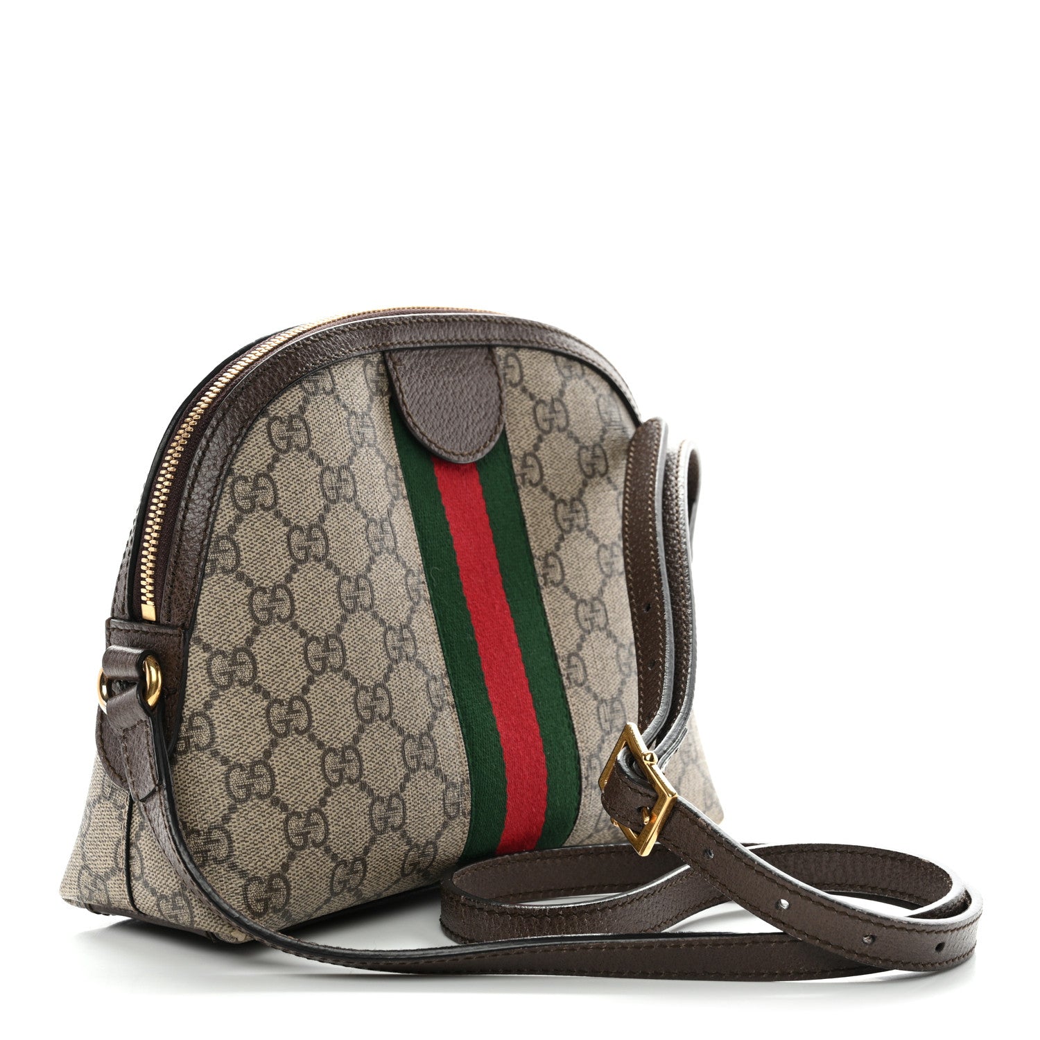 Gucci GG Supreme Monogram Textured Dollar Calfskin Web Small Ophidia Dome Shoulder Bag Beige Ebony New Acero