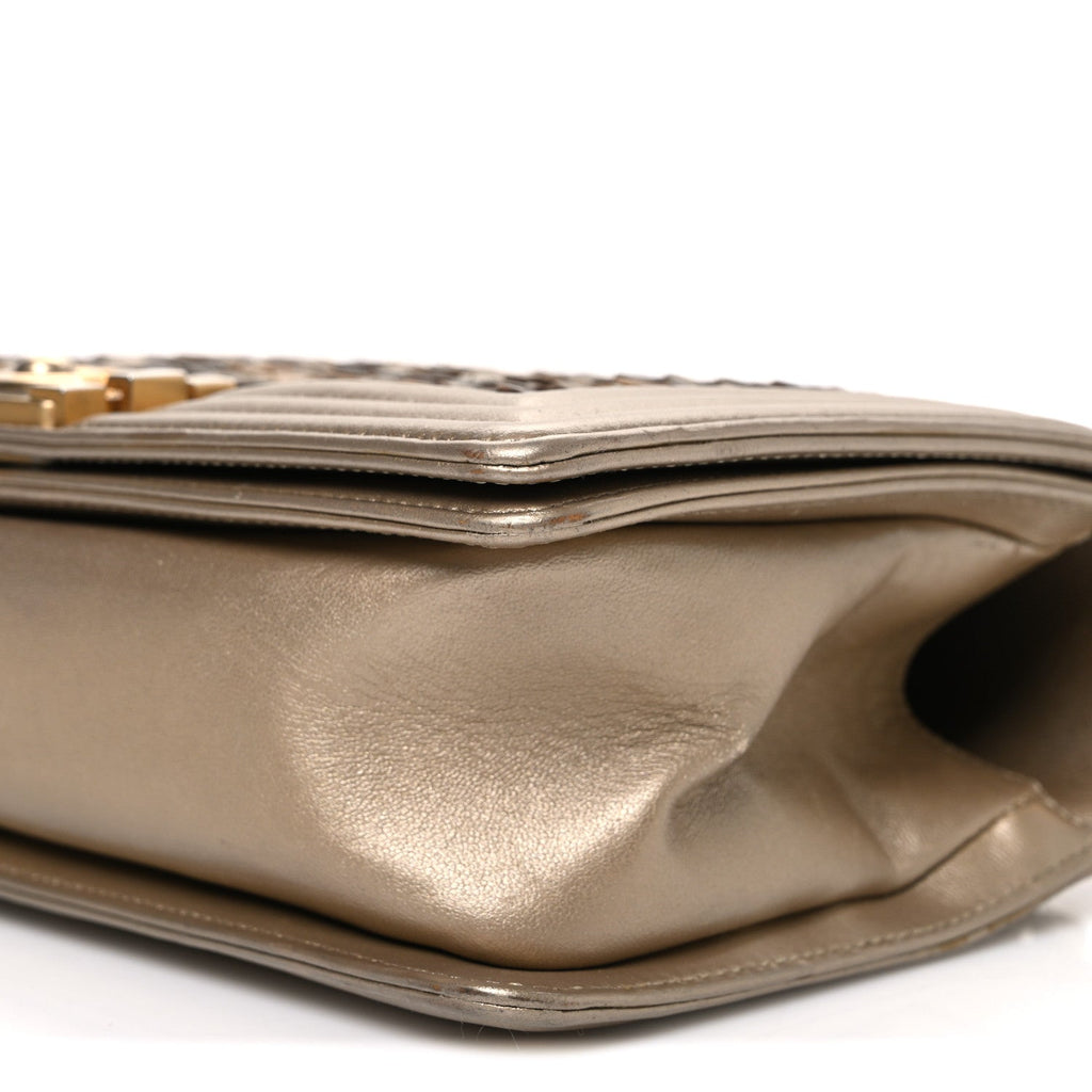 Chanel Metallic Lambskin Medium Scaled Boy Flap Gold