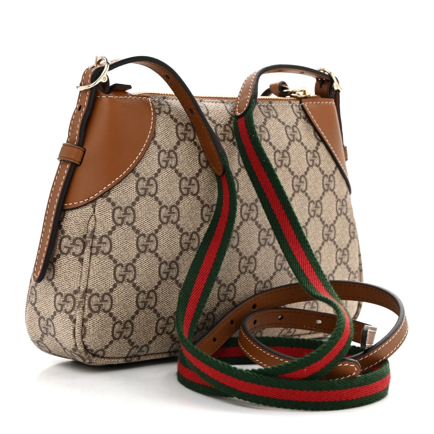 Gucci GG Supreme Monogram Textured Calfskin Small Emblem Shoulder Bag Beige Dark Brown