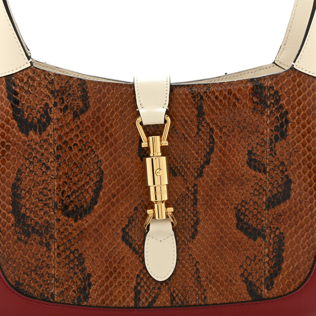 Gucci Snakeskin Calfskin Small Jackie 1961 Hobo Brown Multicolor