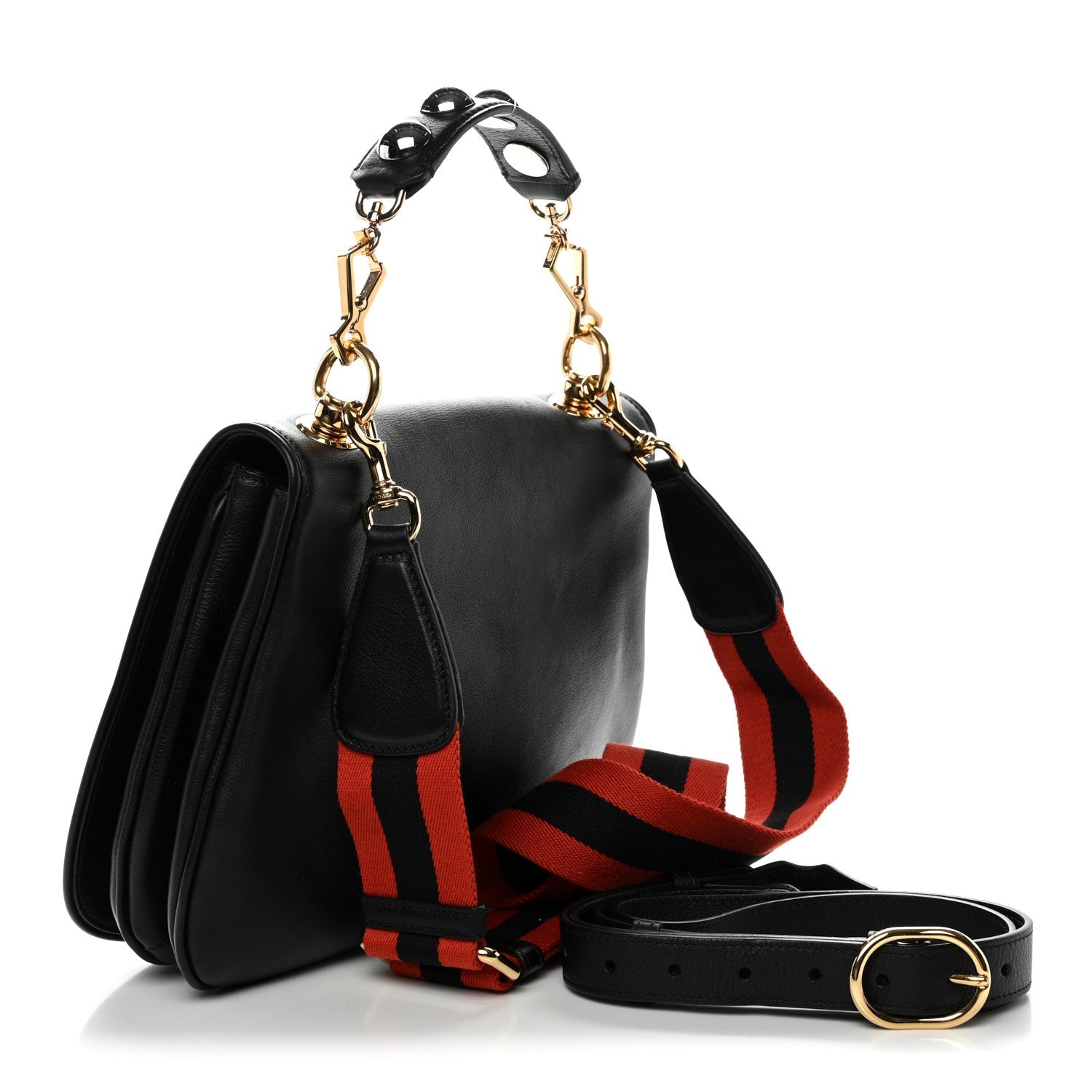 Gucci Roxy Calfskin Web Medium Studded Blondie Shoulder Flap Bag Black