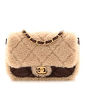Chanel Shearling Lambskin Quilted Mini Furry Coco Flap Beige Dark Brown