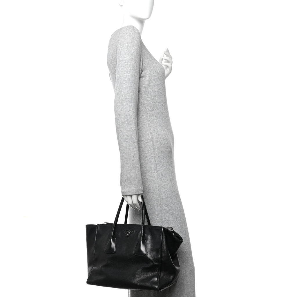 Prada Glace Calf Twin Pocket Tote Black