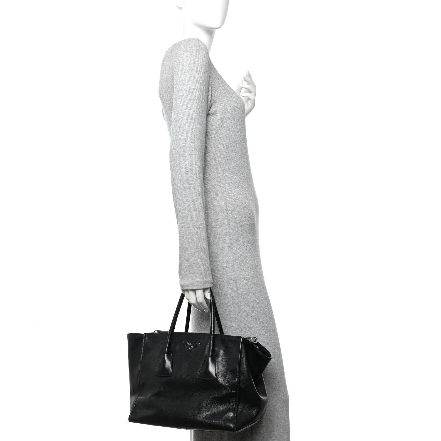 Prada Glace Calf Twin Pocket Tote Black