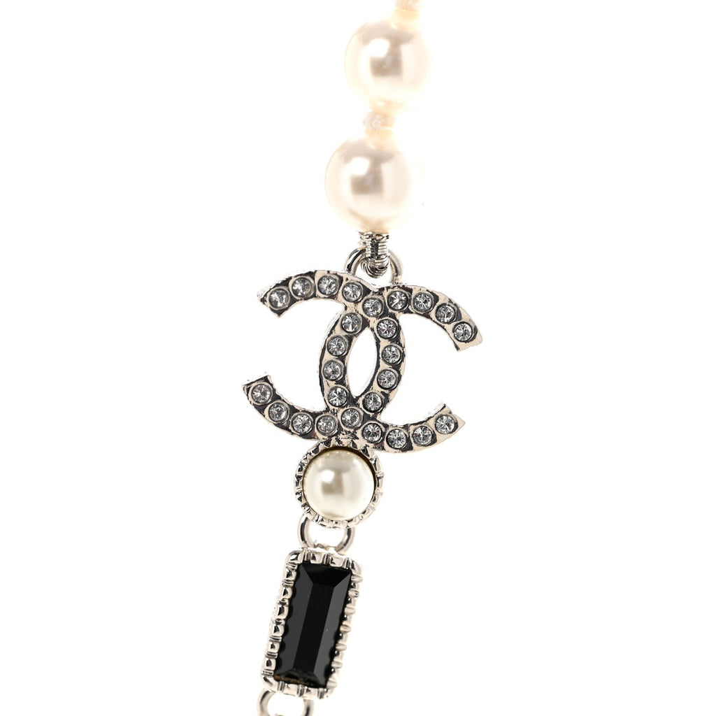 Pearl Baguette Crystal CC Choker Necklace Silver Black