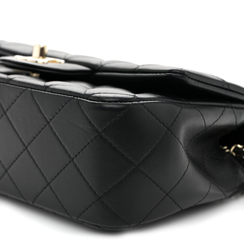 Chanel Lambskin Quilted Mini Top Handle Rectangular Flap Black