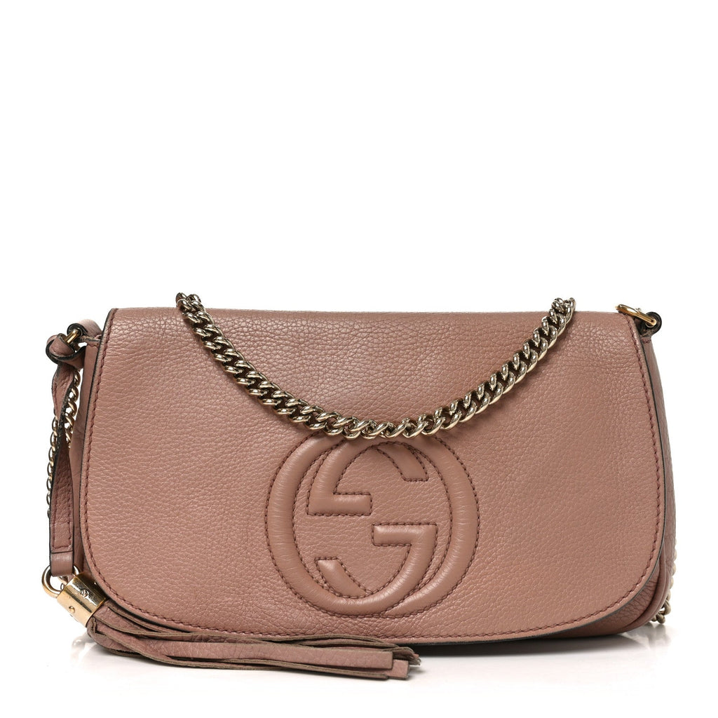 Gucci Pebbled Calfskin Medium Soho Flap Crossbody Pale Pink