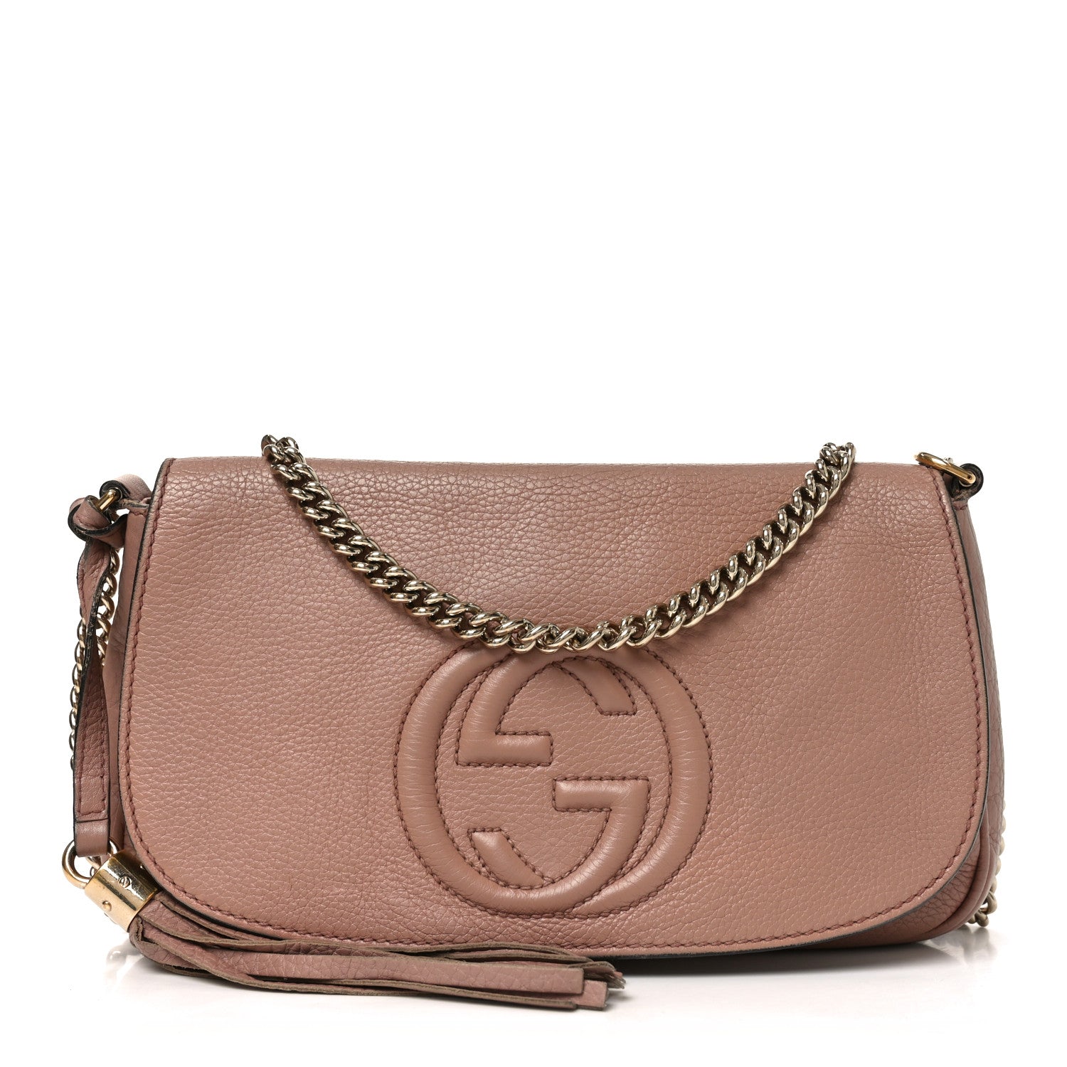 Gucci Pebbled Calfskin Medium Soho Flap Crossbody Pale Pink