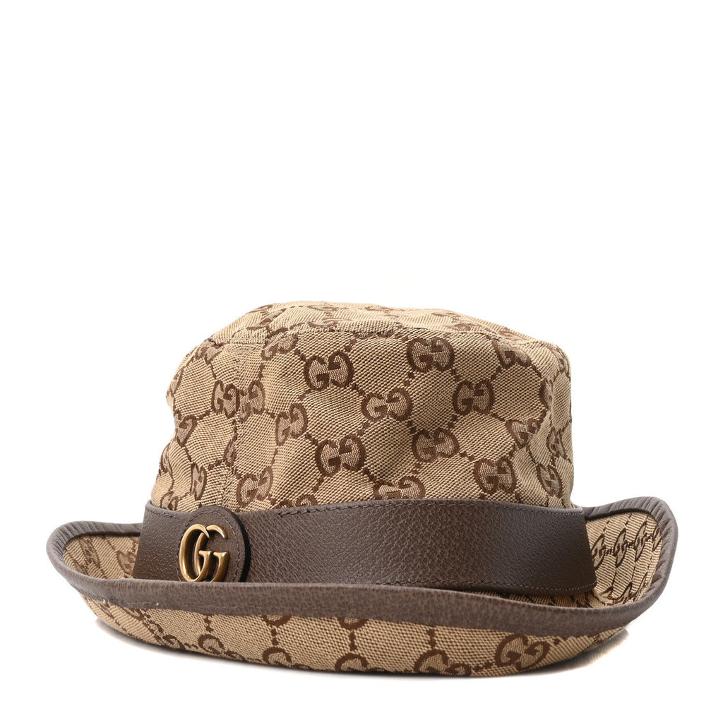 Gucci Monogram Textured Dollar Calfskin GG Jago Bucket Hat M Cacao Beige