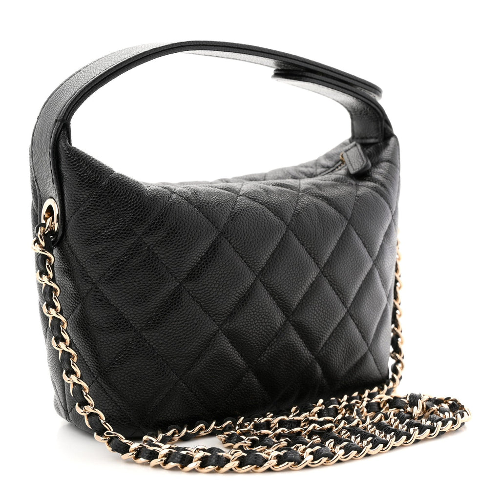 Chanel Caviar Quilted Hobo Clutch With Chain  Black
