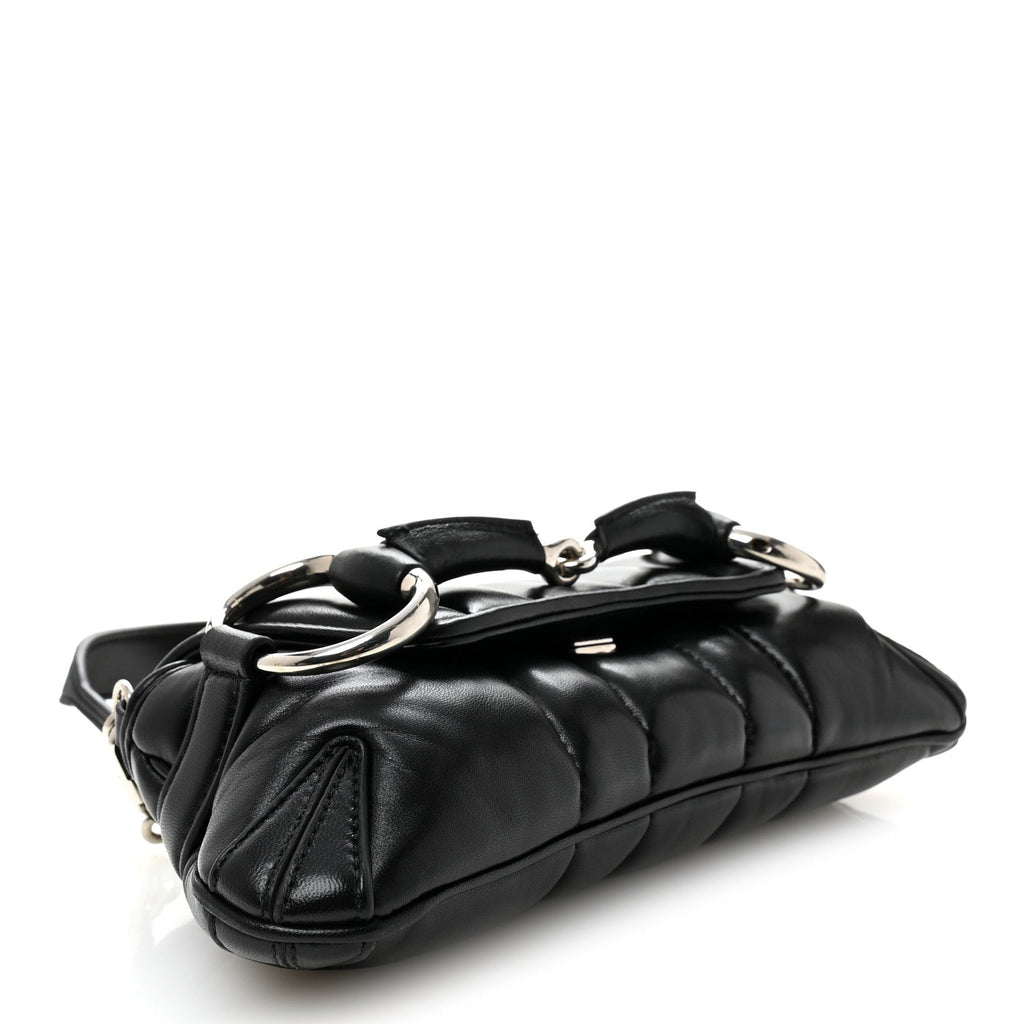 Gucci Nappa Vertical Matelasse Small Maxi Horsebit Chain Shoulder Bag Black
