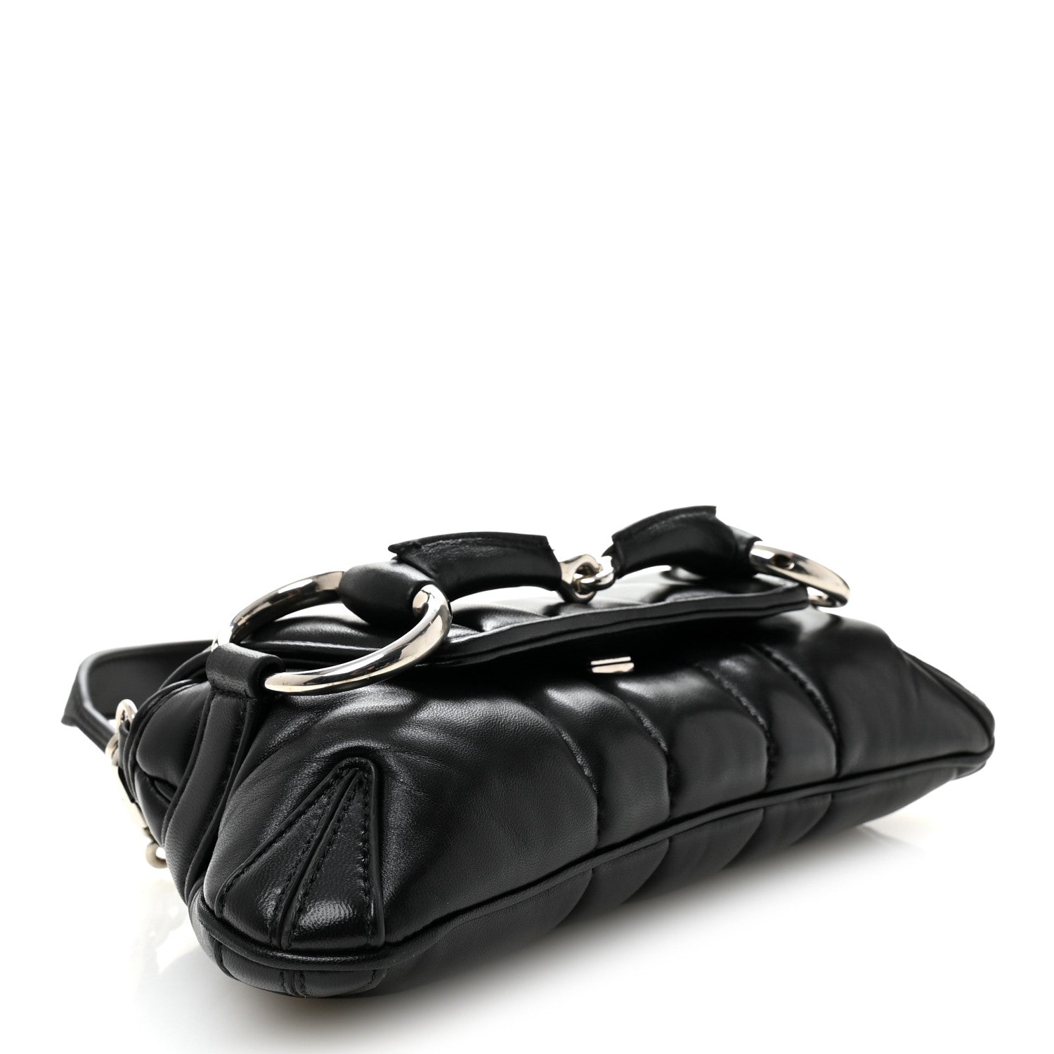 Gucci Nappa Vertical Matelasse Small Maxi Horsebit Chain Shoulder Bag Black