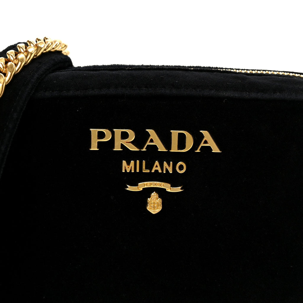 Prada Velluto Zip Top Chain Shoulder Bag Black