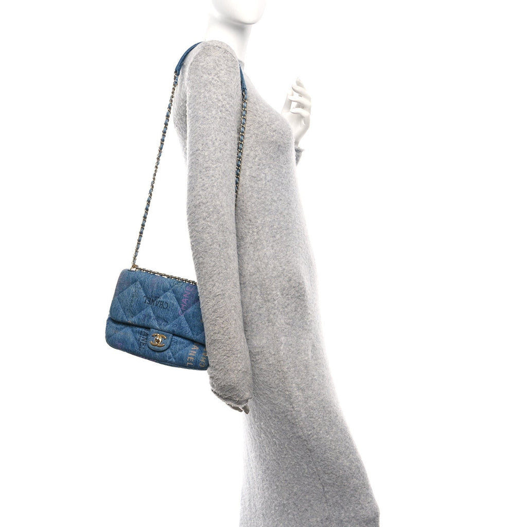 Chanel Denim Quilted Denim Large Mood Flap Blue Multicolor