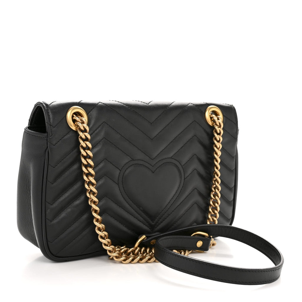 Gucci Calfskin Matelasse Small GG Marmont Shoulder Bag Black