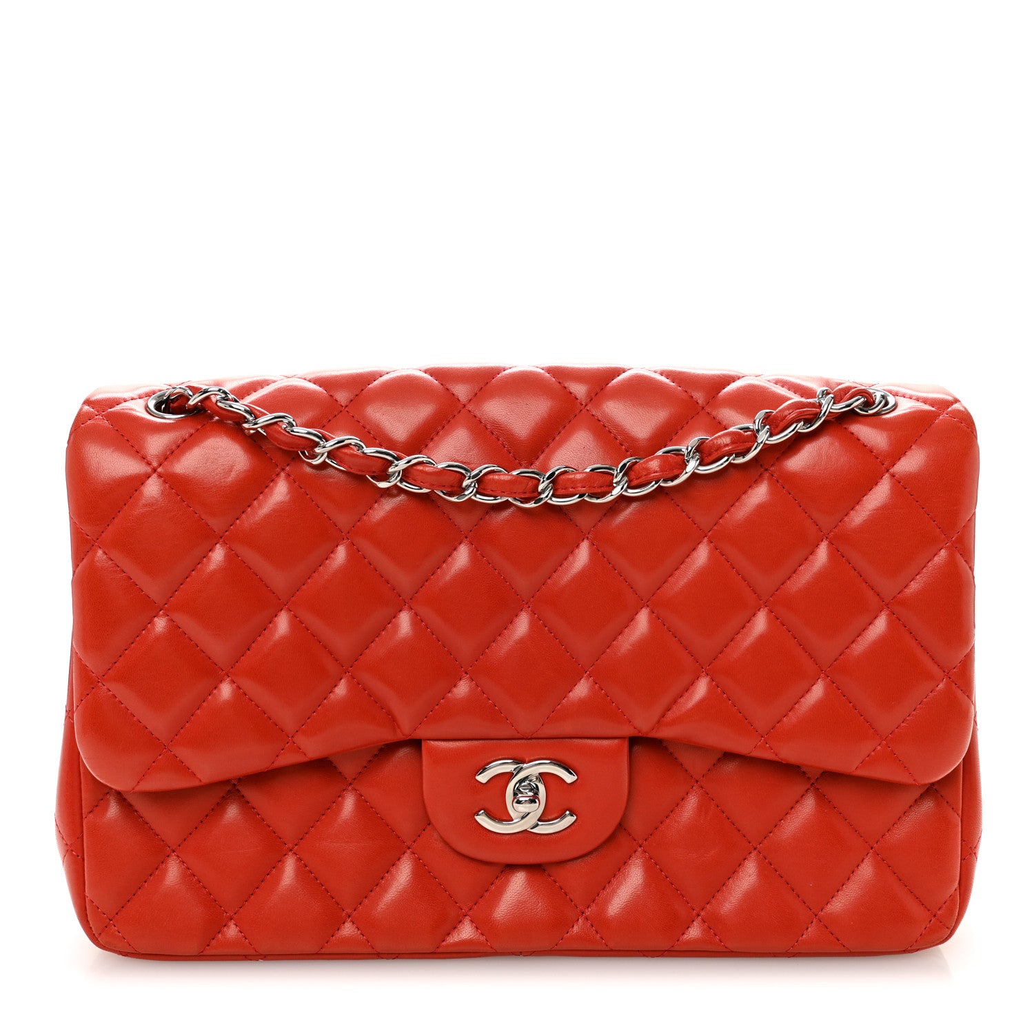 Chanel Lambskin Quilted Jumbo Double Flap Red