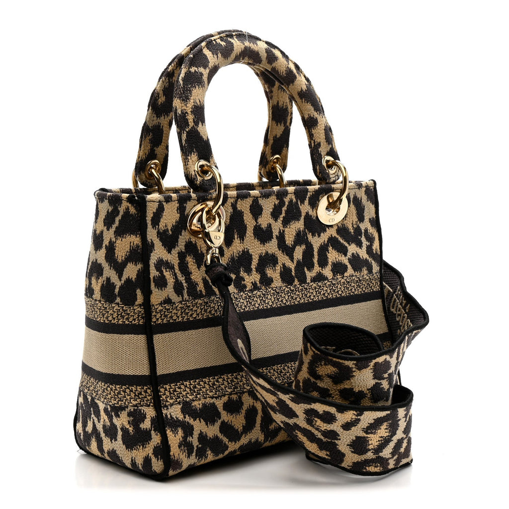 Christian Dior Canvas Medium Mizza Embroidered Lady D-Lite Beige Multicolor