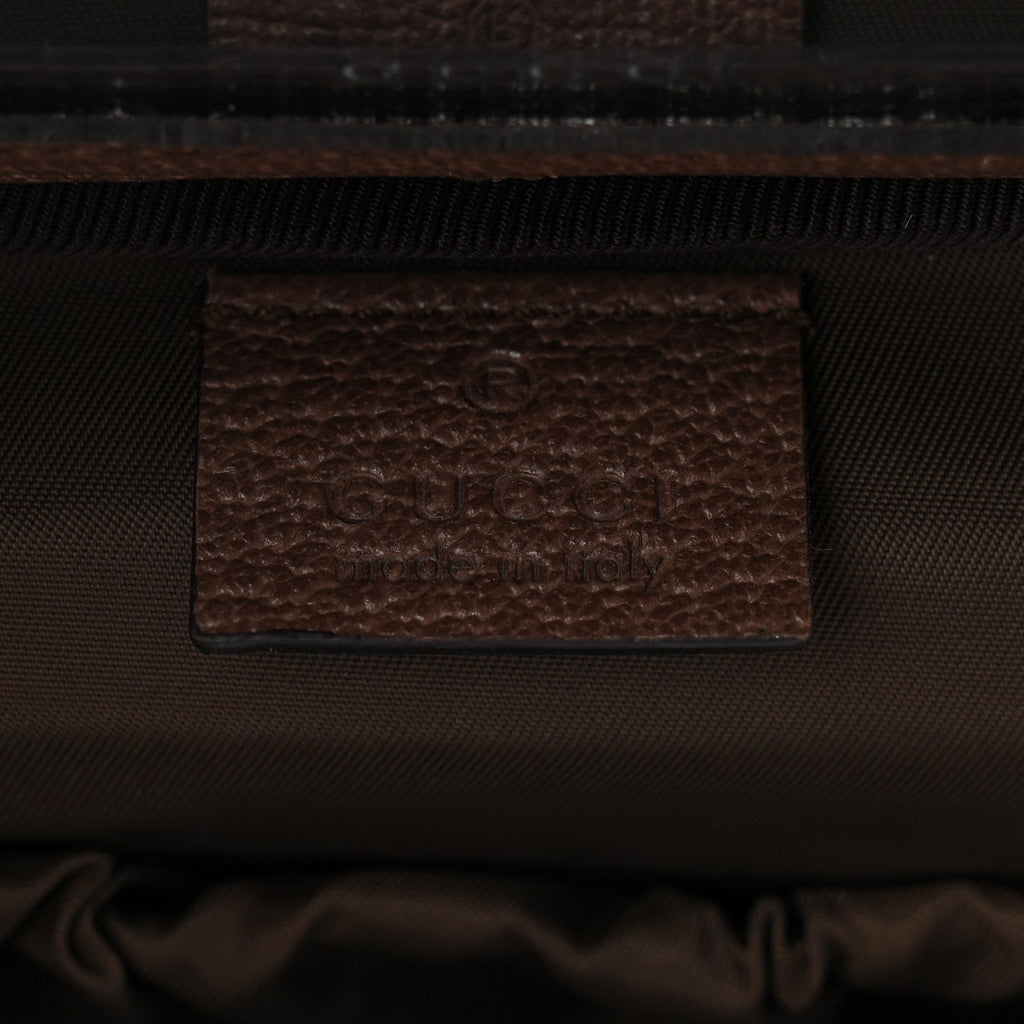 Gucci GG Supreme Monogram Textured Calfskin Web Ophidia Vanity Cosmetic Case Beige Ebony New Acero