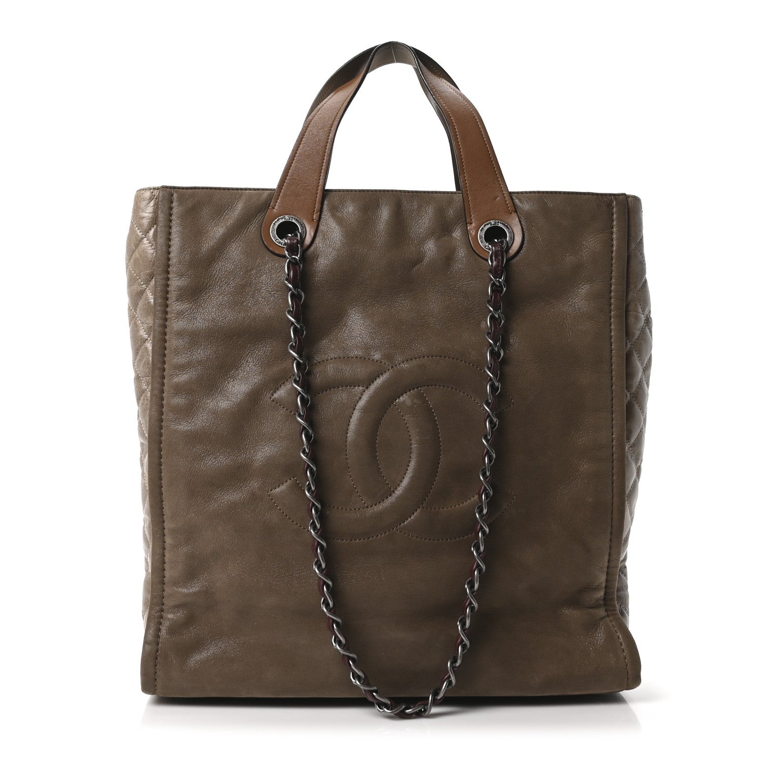 Chanel Iridescent Calfskin In The Mix Tall Tote Khaki