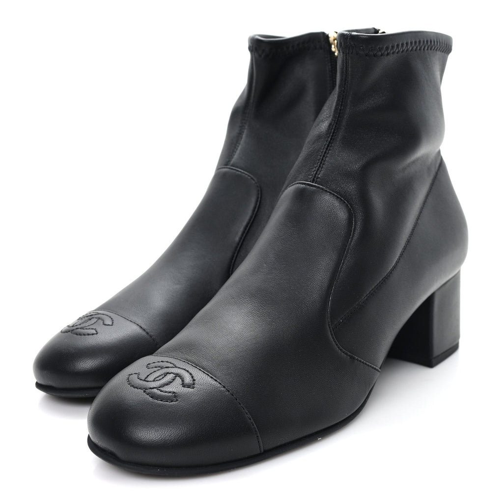 Chanel Stretch Lambskin Cap Toe CC Uniform Short Boots 39 Black