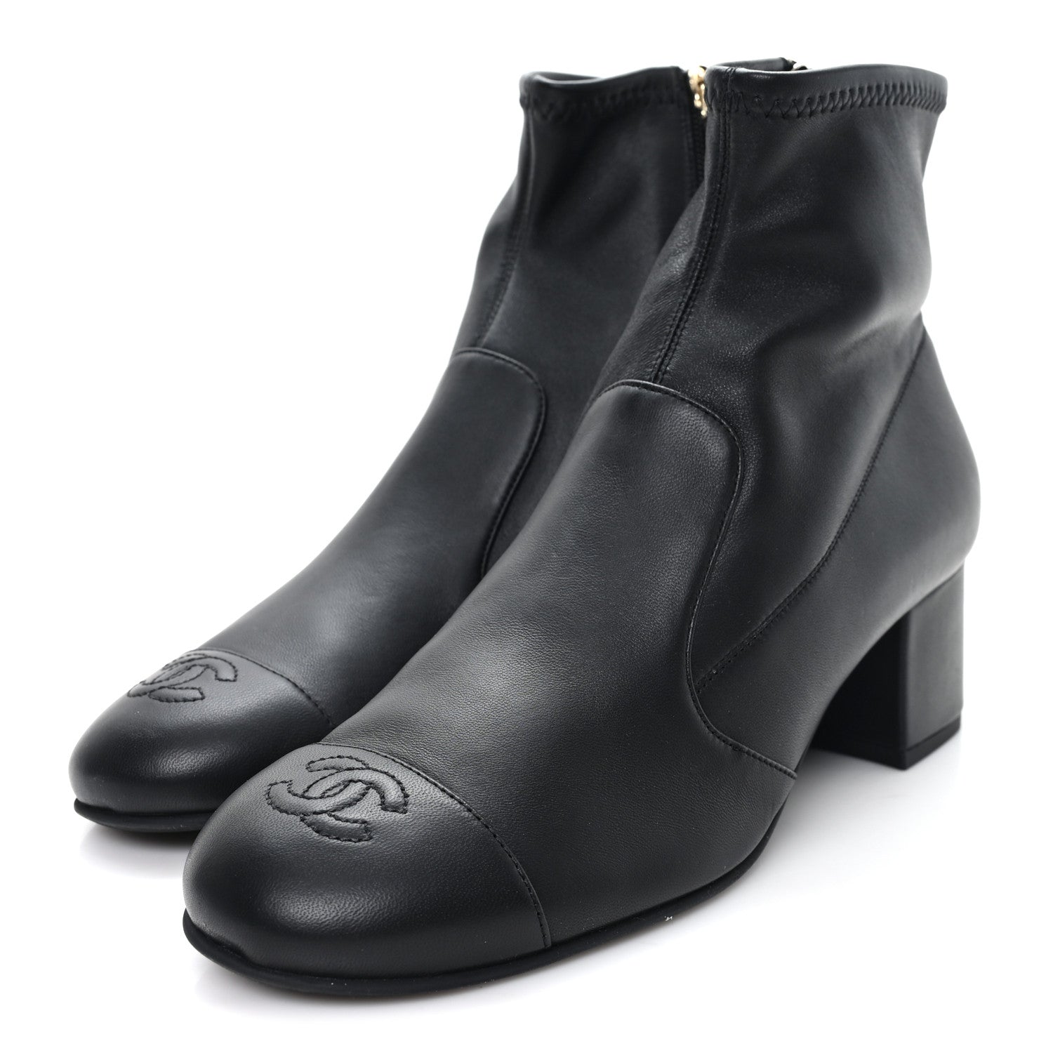 Chanel Stretch Lambskin Cap Toe CC Uniform Short Boots 39 Black