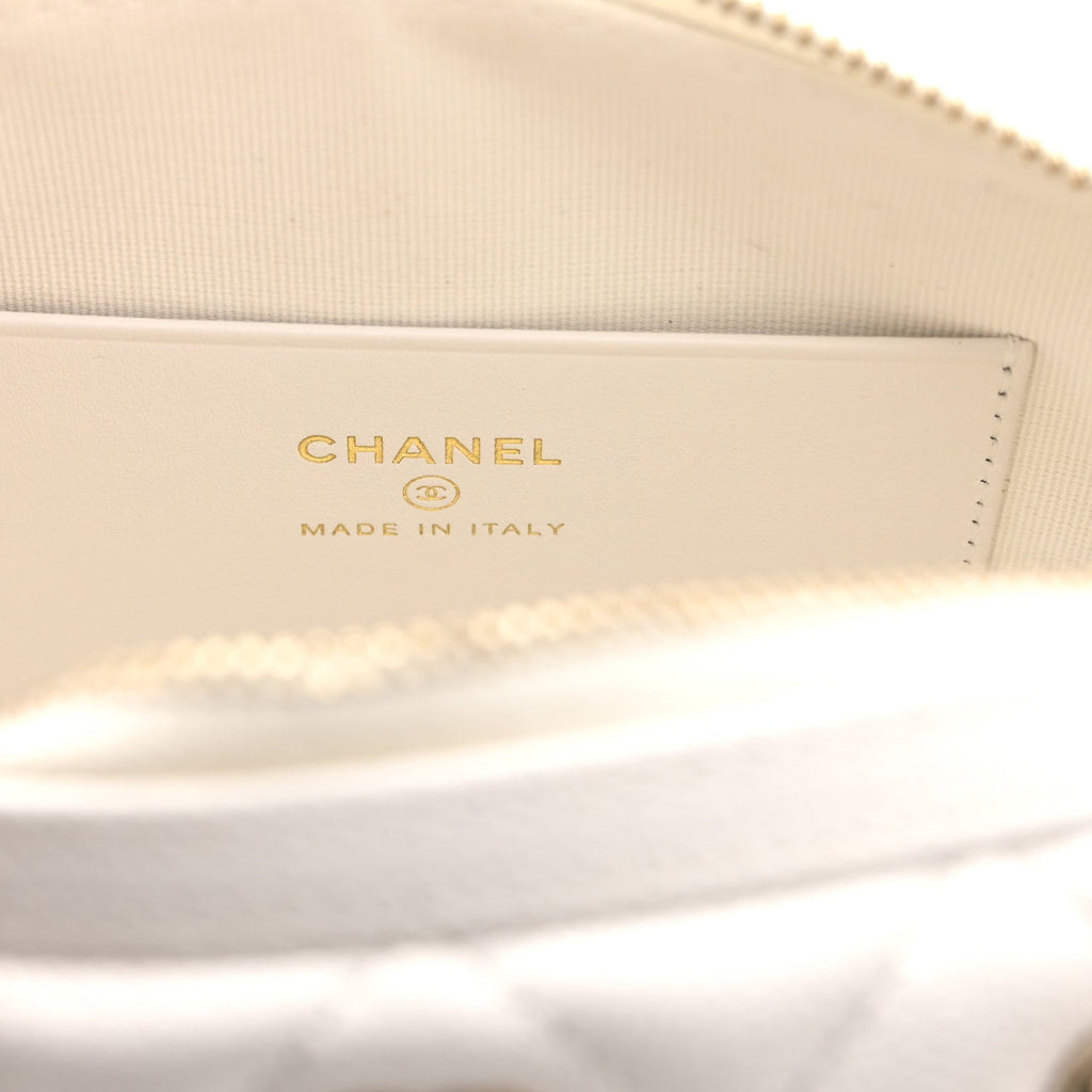 Chanel Caviar Quilted Barrel Clutch With Chain White