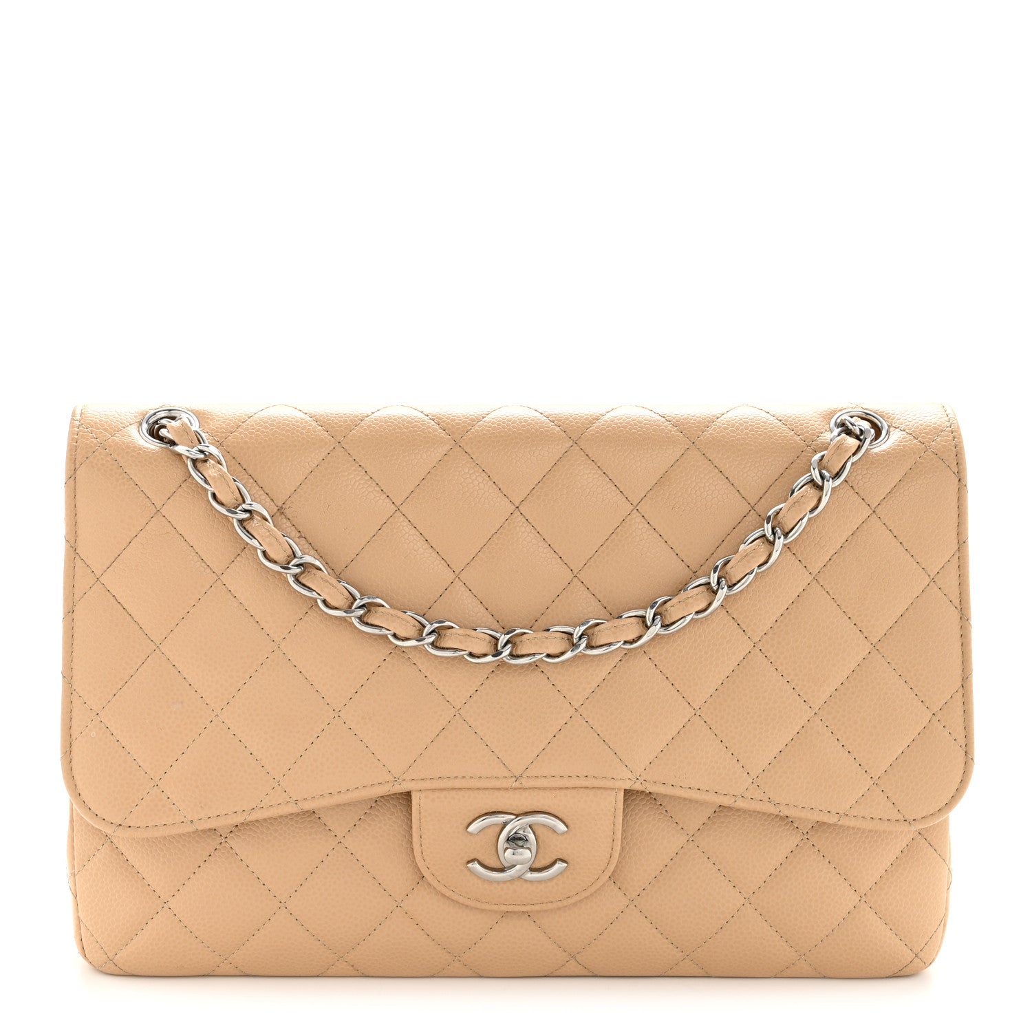 Chanel Caviar Quilted Jumbo Double Flap Beige Clair