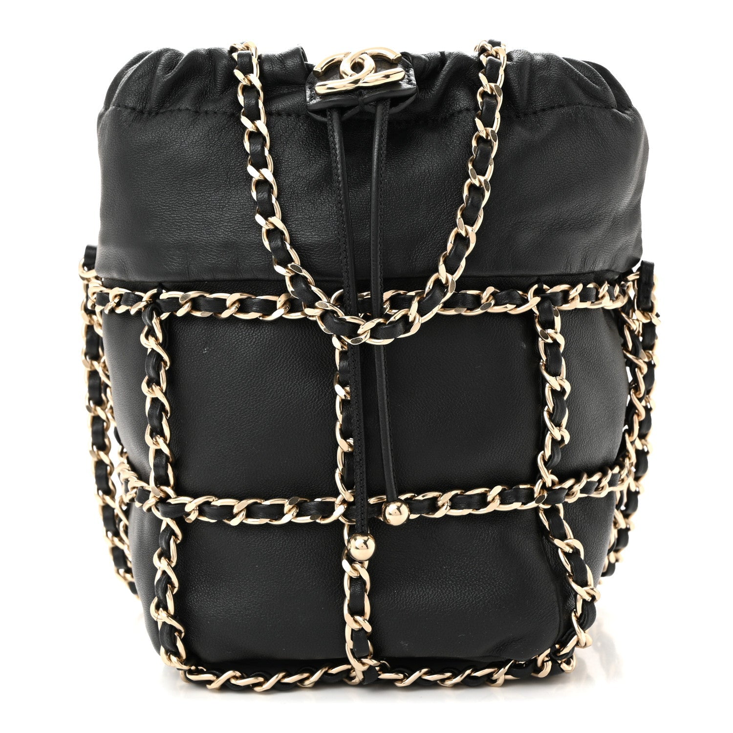 Chanel Lambskin Bucket Chain Drawstring Bag Black