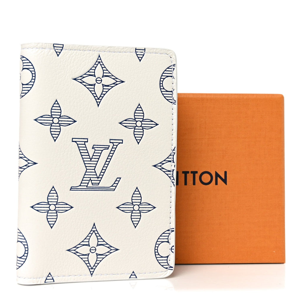 Louis Vuitton Calfskin Monogram Shadow Pocket Organizer NM White Navy