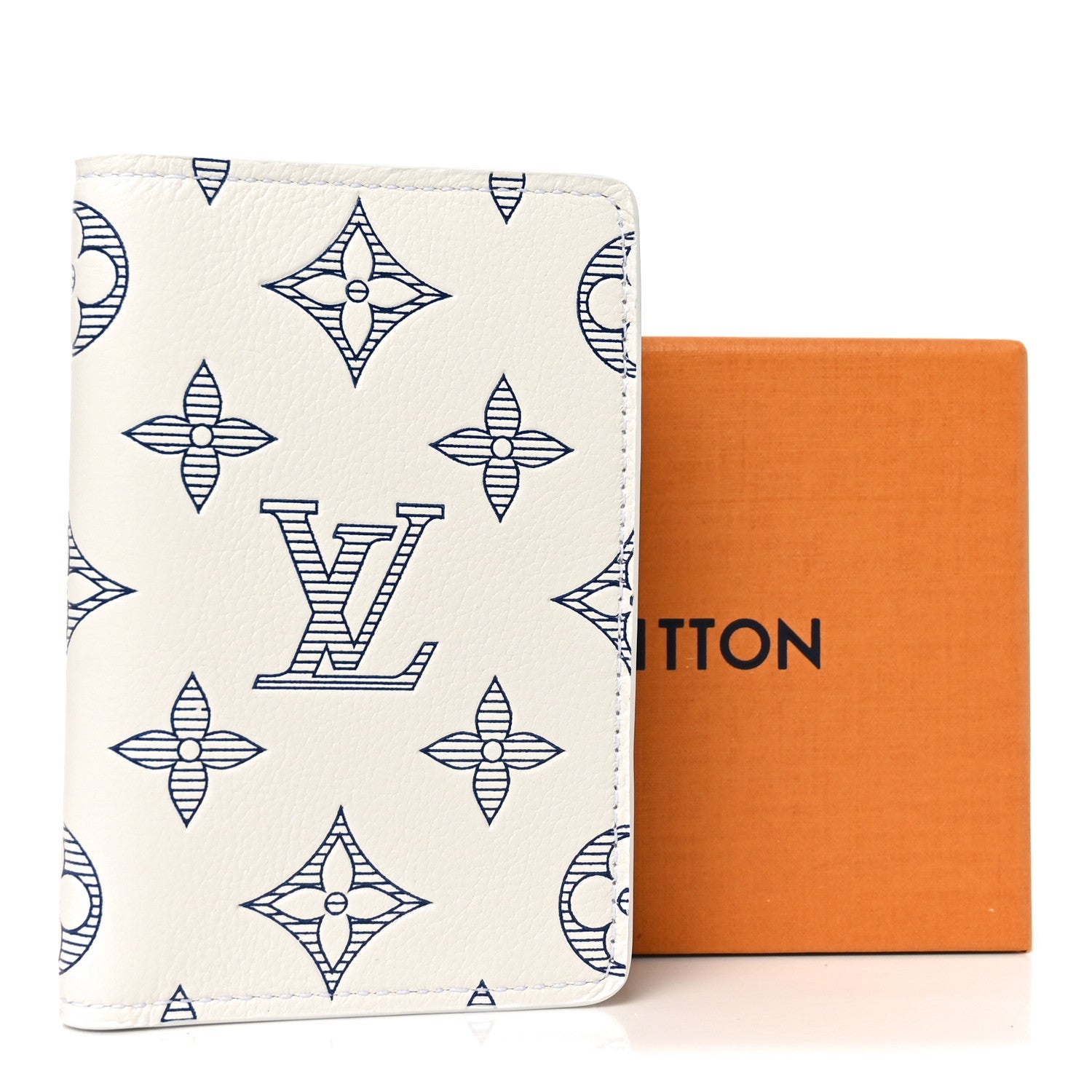 Louis Vuitton Calfskin Monogram Shadow Pocket Organizer NM White Navy