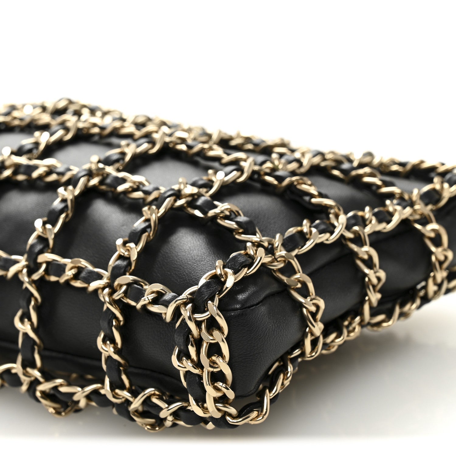 Chanel Lambskin Chain Frame Shoulder Bag Black