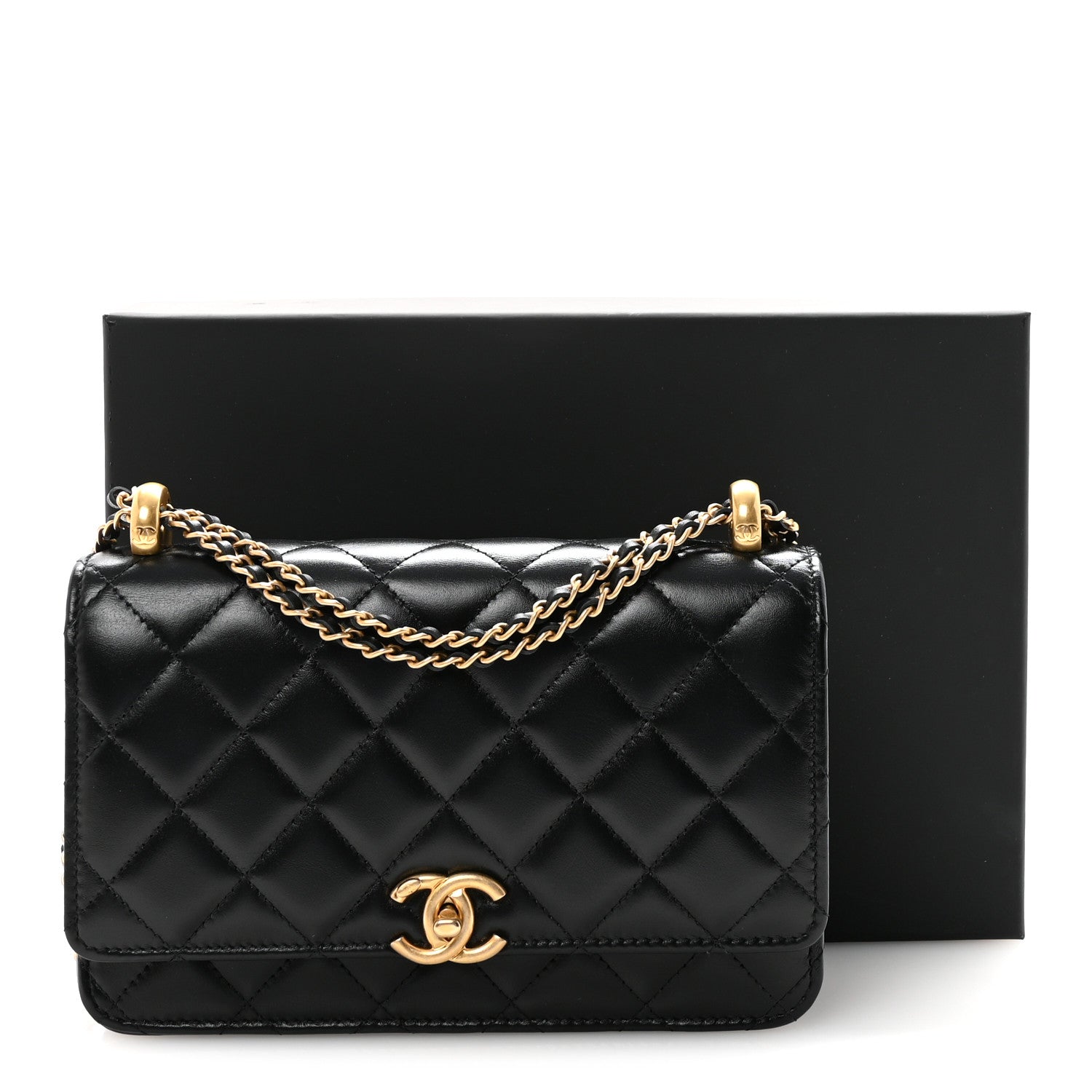Chanel Calfskin Quilted Perfect Fit Wallet On Chain WOC Black