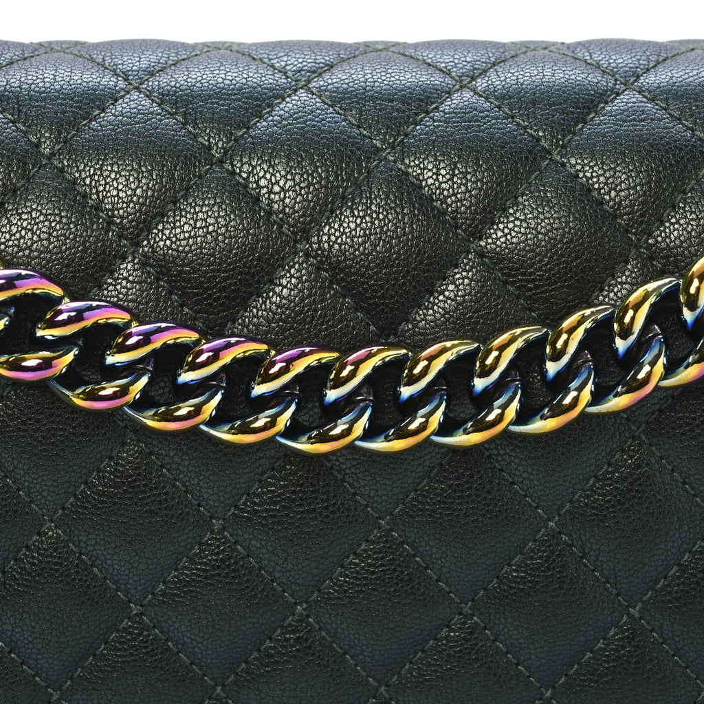 Chanel Iridescent Goatskin Quilted New Medium Boy Flap Green