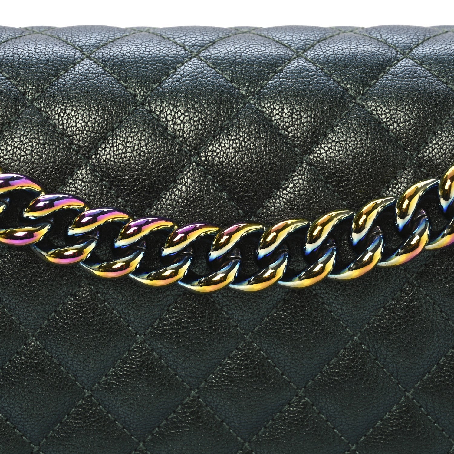 Chanel Iridescent Goatskin Quilted New Medium Boy Flap Green