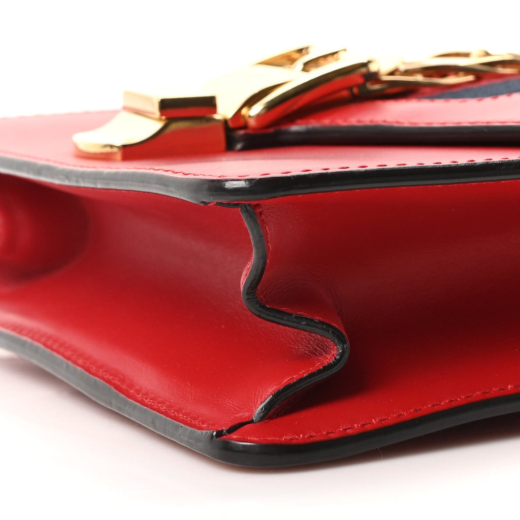 Gucci Calfskin Mini Sylvie Chain Shoulder Bag Hibiscus Red