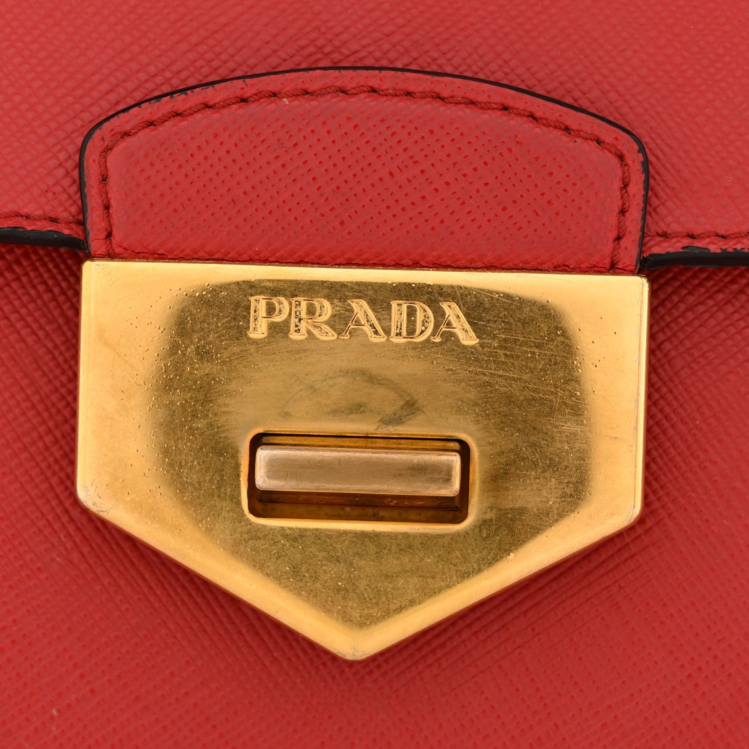 Prada Saffiano Turn Lock Chain Shoulder Bag Fuoco