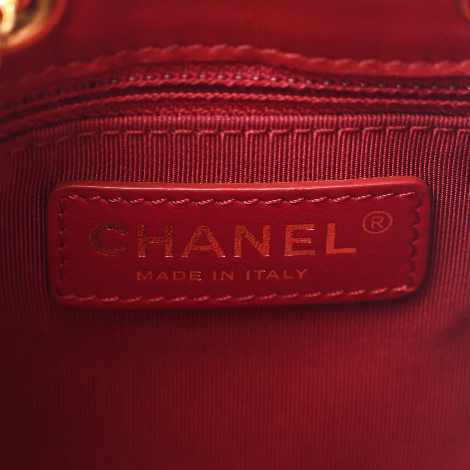 Chanel Calfskin Stitched Small Egyptian Amulet Drawstring Bag Red
