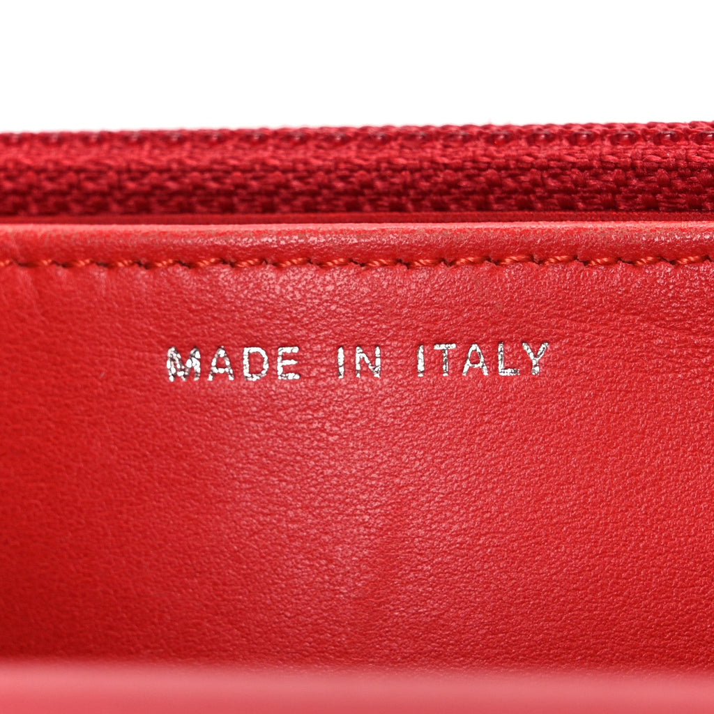 Chanel Lambskin Camellia Embossed Wallet on Chain WOC Red