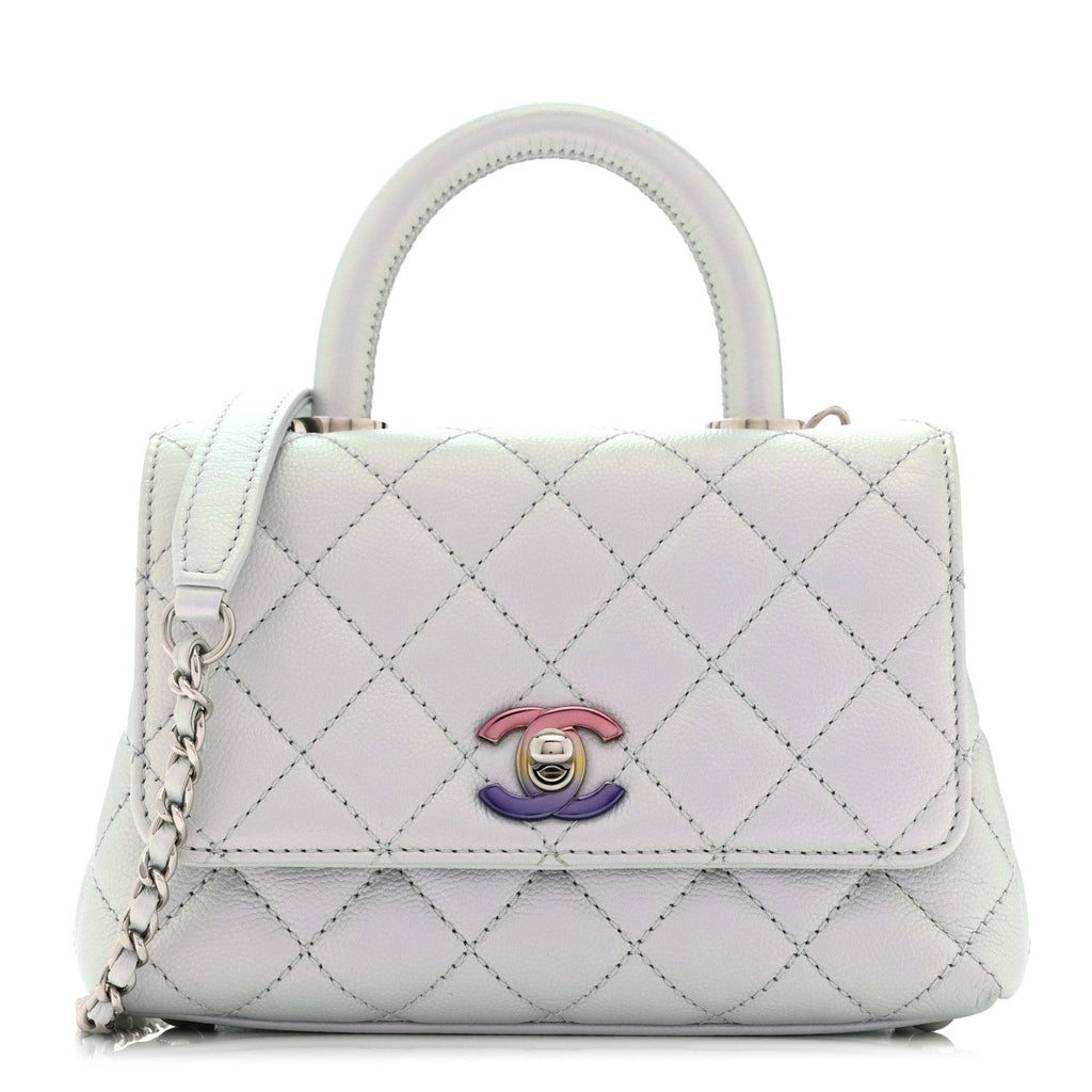 Chanel Iridescent Caviar Quilted Extra Mini Coco Handle Flap Light Blue